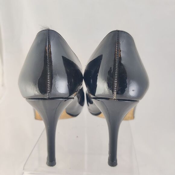 Kate spade Black Patent Leather Heels Sz 8.5 Round Toe Pink Insole +/- 3.5" High - Picture 7 of 15